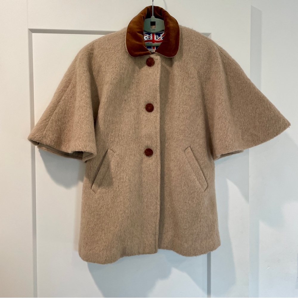 Vintage Capelet Girls - 6, Wool, Velvet Collar + Buttons, Cape, Dressy Coat